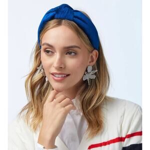 KATIENYC Lele Sadoughi Navy Velvet Knotted Headband